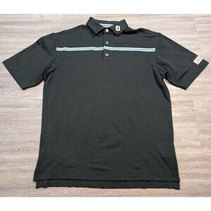 FootJoy Titleist Men's Large Golf Polo Shirt Black White Blue Stripe Tour Logo